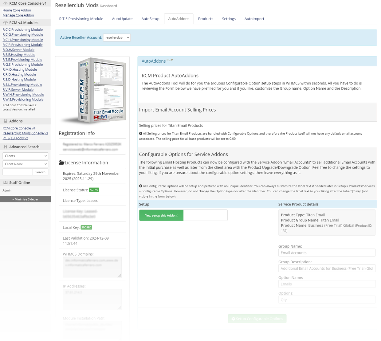 Resellerclub Mods Console AutoAddons