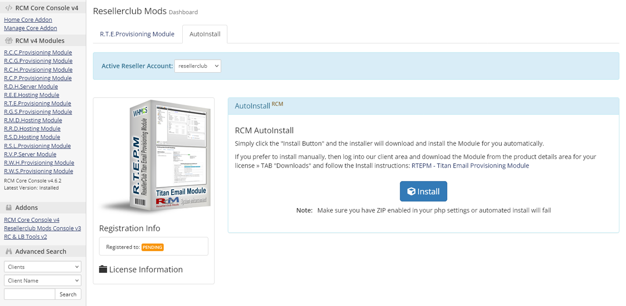 Resellerclub Mods Console Module AutoInstall