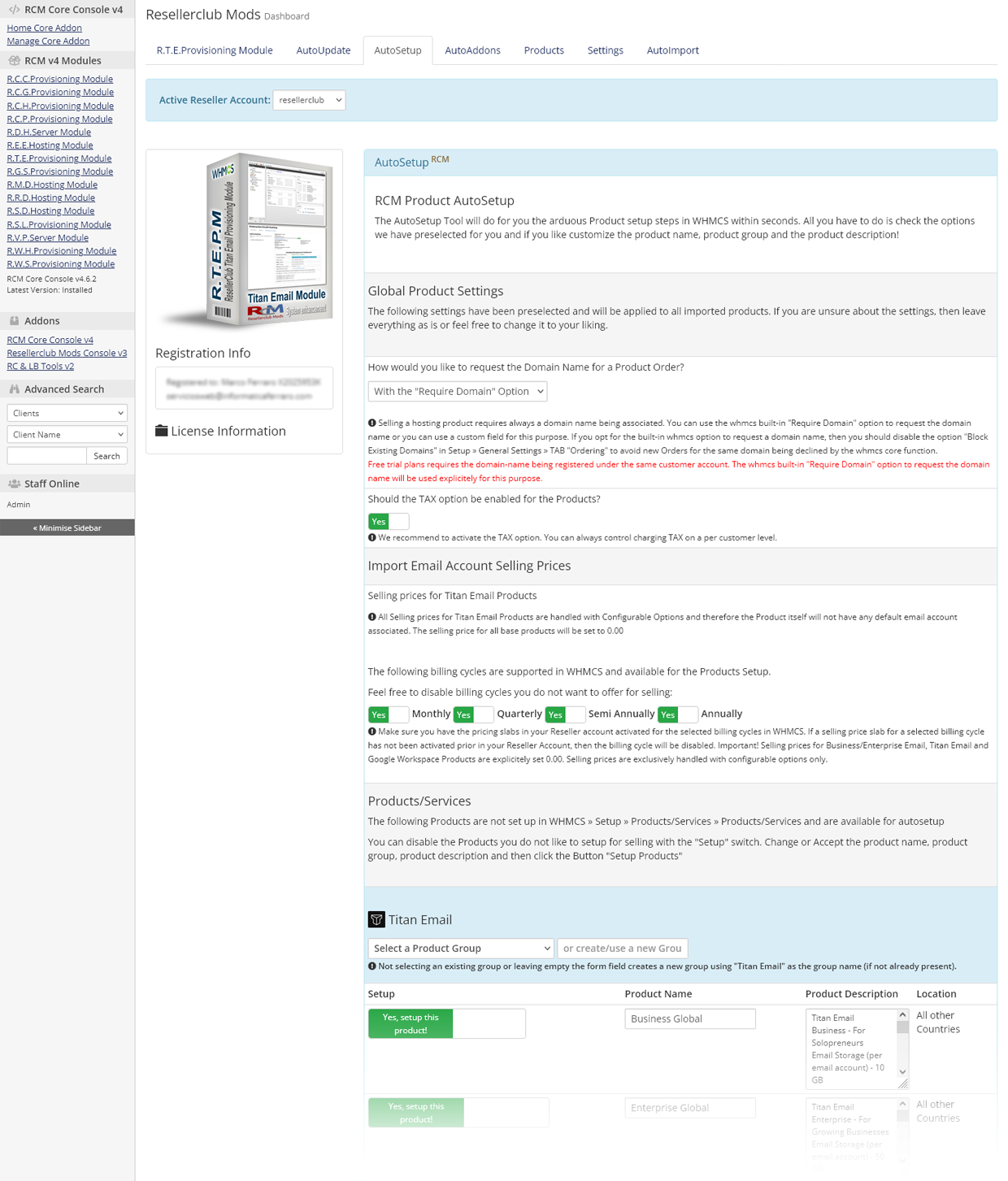 Resellerclub Mods Console AutoSetup